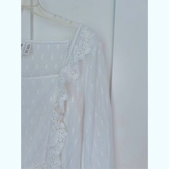 Anthropologie Meadow Rue White Edelyn Ruffled Eyelet Summer Blouse Top Sz 10 - Picture 4 of 10